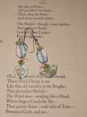 Handmade Pastel Green and Pink Bird & Flower Glass Drop Earrings